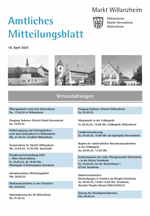 Amtliches Mitteilungsblatt des Marktes Willanzheim Titelblatt 08/2025