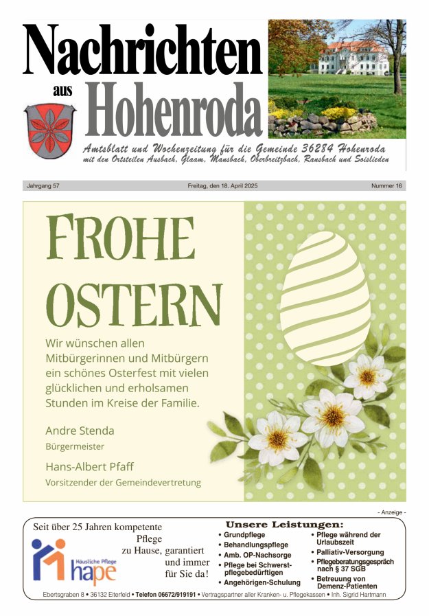 Nachrichten aus Hohenroda Titelblatt 16/2025