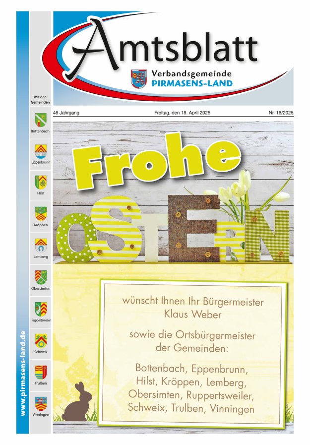 Amtsblatt VG Pirmasens-Land Titelblatt 16/2025