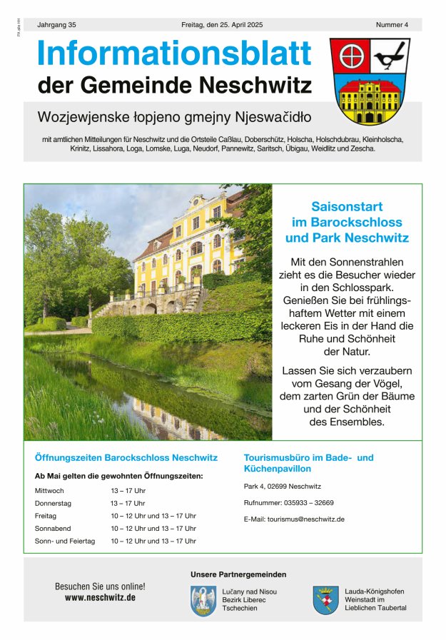 Informationsblatt der Gemeinde Neschwitz mit amtlichen Mitteilungen Titelblatt 04/2025