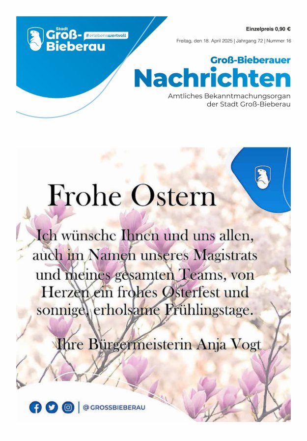 Groß-Bieberauer Nachrichten Titelblatt 16/2025