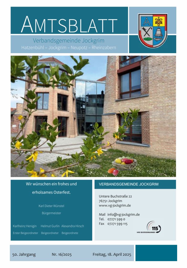Amtsblatt VG Jockgrim Titelblatt 16/2025