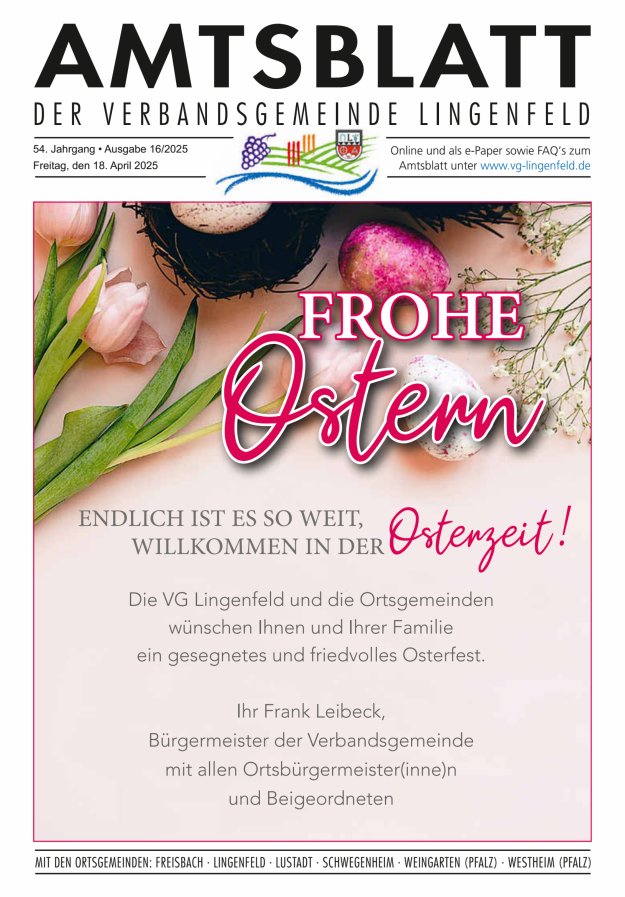 Amtsblatt der VG Lingenfeld Titelblatt 16/2025