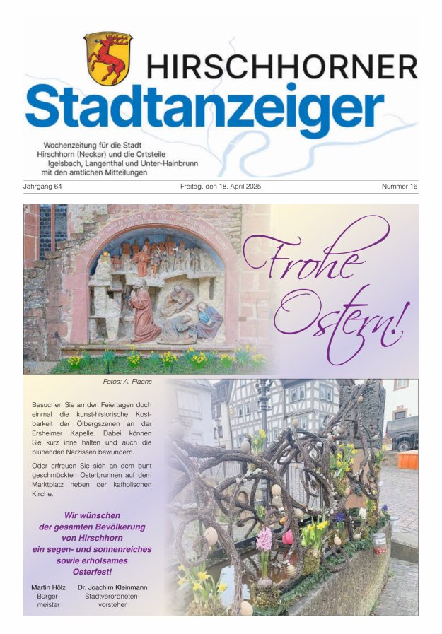 Hirschhorner Stadtanzeiger Titelblatt 16/2025