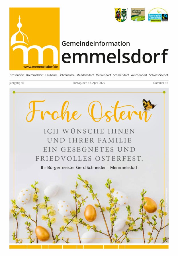 Mitteilungsblatt der Gemeinde Memmelsdorf Titelblatt 16/2025