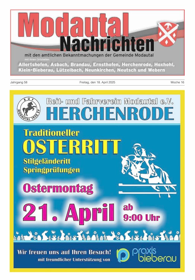 Modautal-Nachrichten Titelblatt 16/2025
