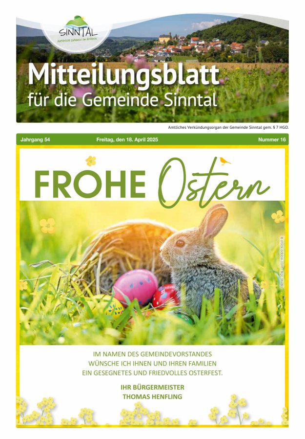 Mitteilungsblatt für die Gemeinde Sinntal Titelblatt 16/2025