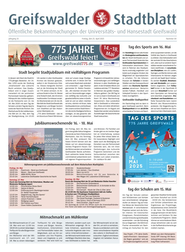 Greifswalder Stadtblatt Titelblatt 04/2025