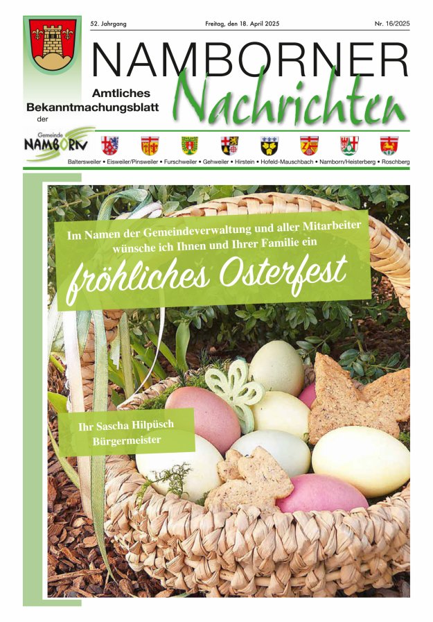 Namborner Nachrichten Titelblatt 16/2025