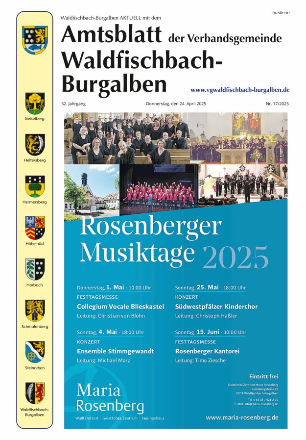 Amtsblatt der Verbandsgemeinde Waldfischbach-Burgalben Titelblatt 17/2025