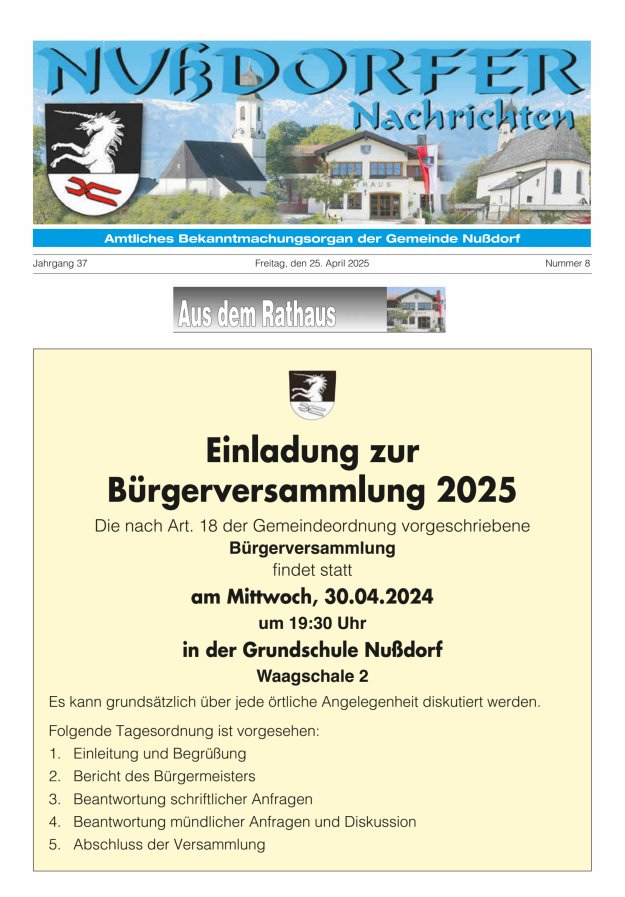 Nußdorfer Nachrichten Titelblatt 08/2025