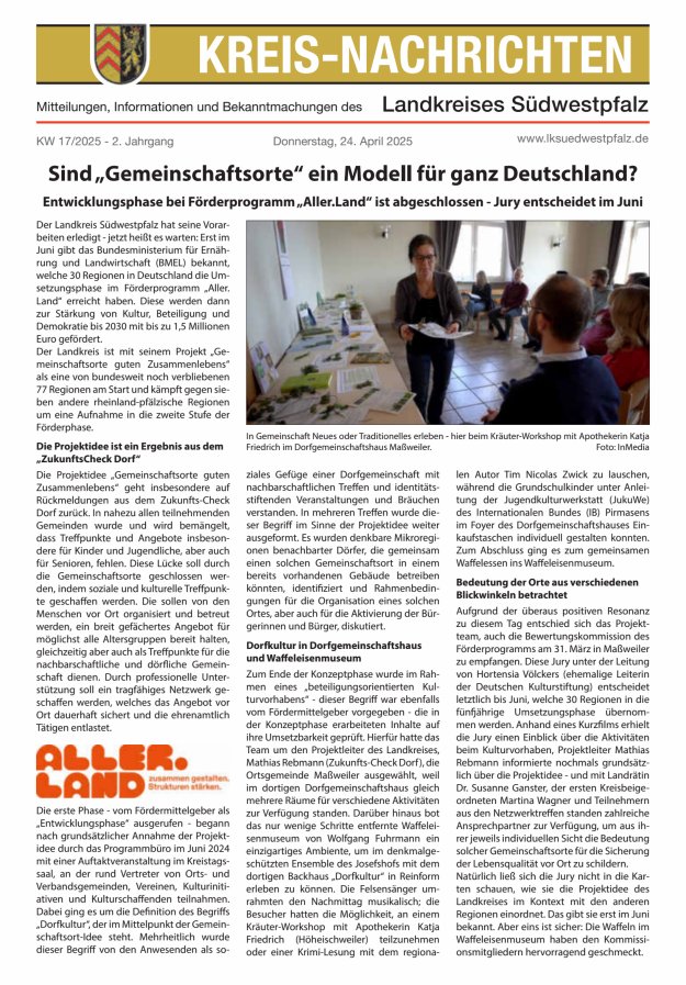 Kreis-Nachrichten - Mitteilungen des Landkreises Südwestpfalz Titelblatt 08/2025