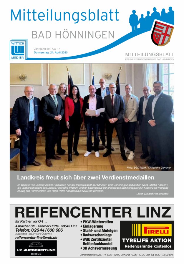 Mitteilungsblatt für den Bereich der Verbandsgemeinde Bad Hönningen Titelblatt 17/2025