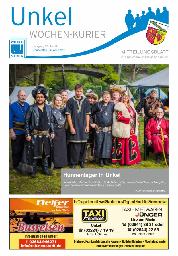 Wochen-Kurier Verbandsgemeinde Unkel Titelblatt 17/2025