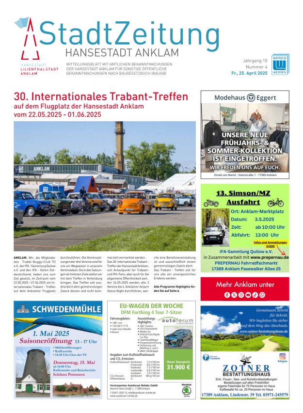 Anklam StadtZeitung Titelblatt 04/2025