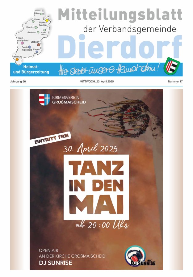 Mitteilungsblatt der Verbandsgemeinde Dierdorf Titelblatt 17/2025