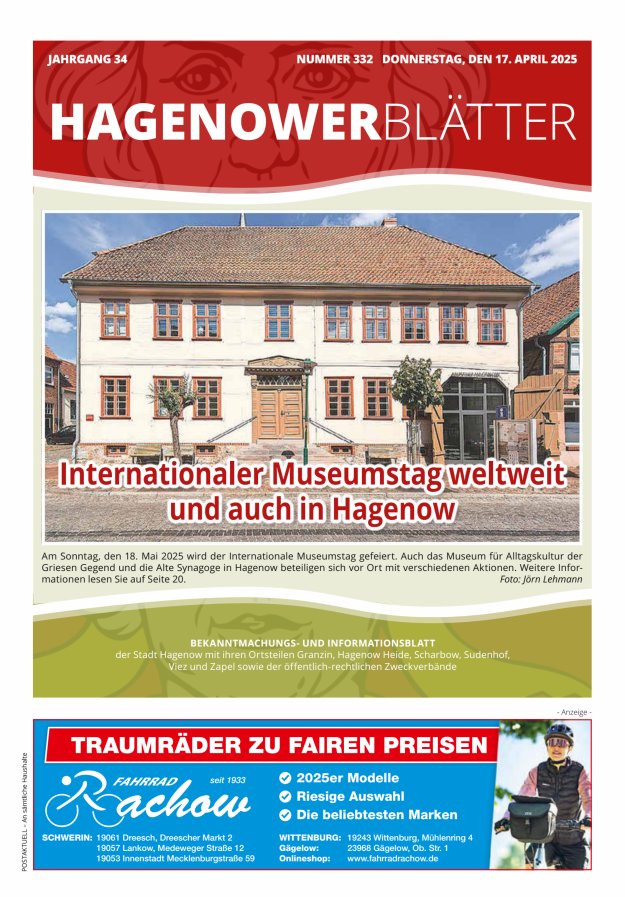 Hagenower Blätter Titelblatt 332/2025