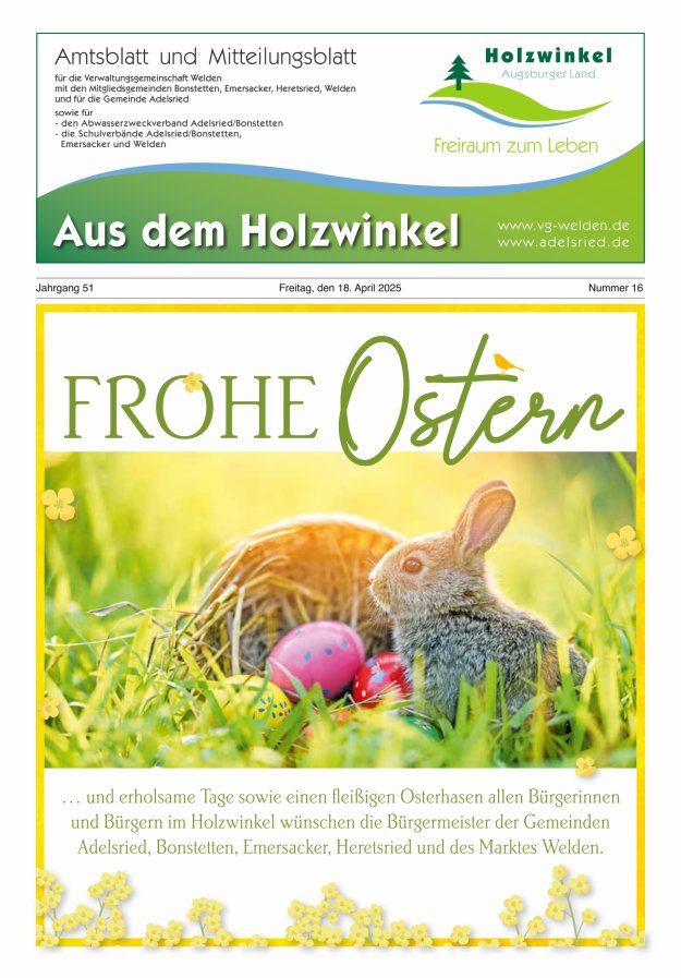 Aus dem Holzwinkel Amtsblatt u Mitteilungsblatt f VG Welden u GemAdelsried Titelblatt 16/2025