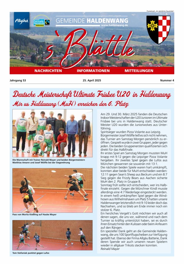 sBlättle der Gemeinde Haldenwang Titelblatt 04/2025