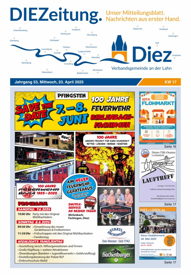 Mitteilungsblatt der Verbandsgemeinde Diez und der Ortsgemeinden Titelblatt 17/2025
