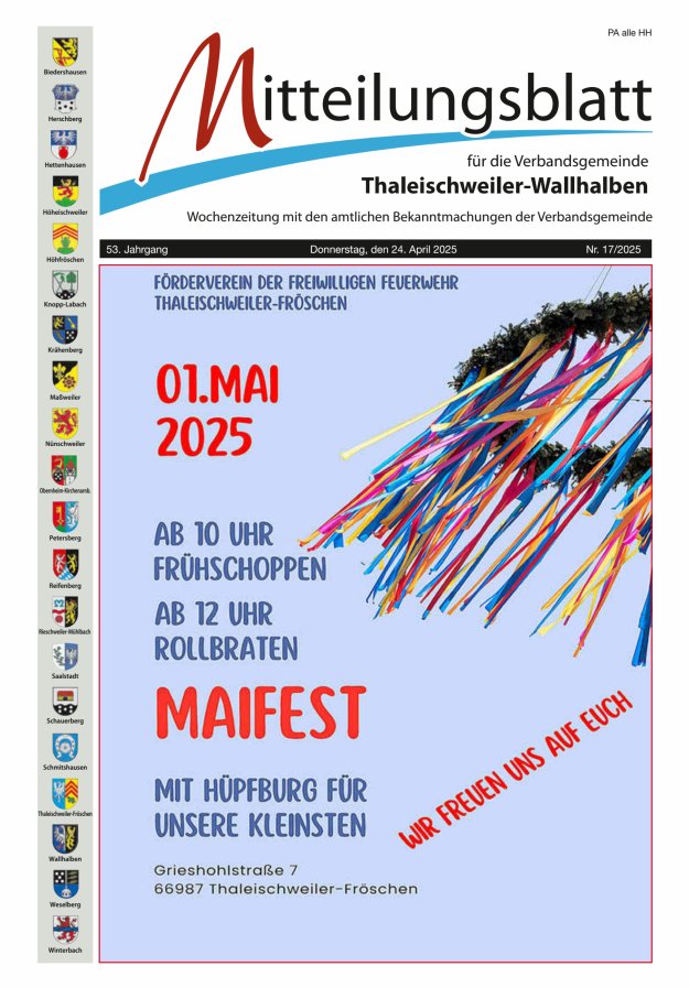 Mitteilungsblatt VG Thaleischweiler-Wallhalben Titelblatt 17/2025