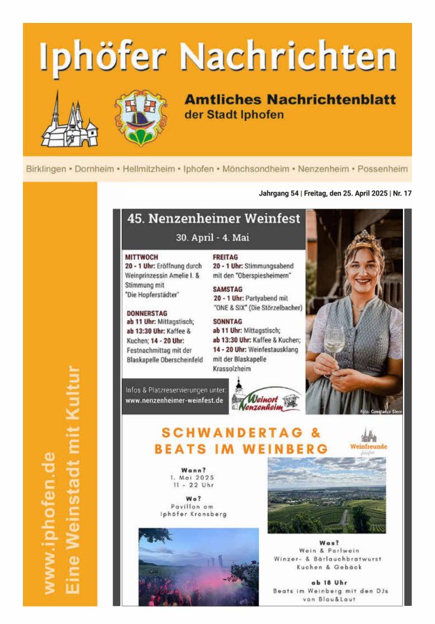 Iphöfer Nachrichten Titelblatt 17/2025