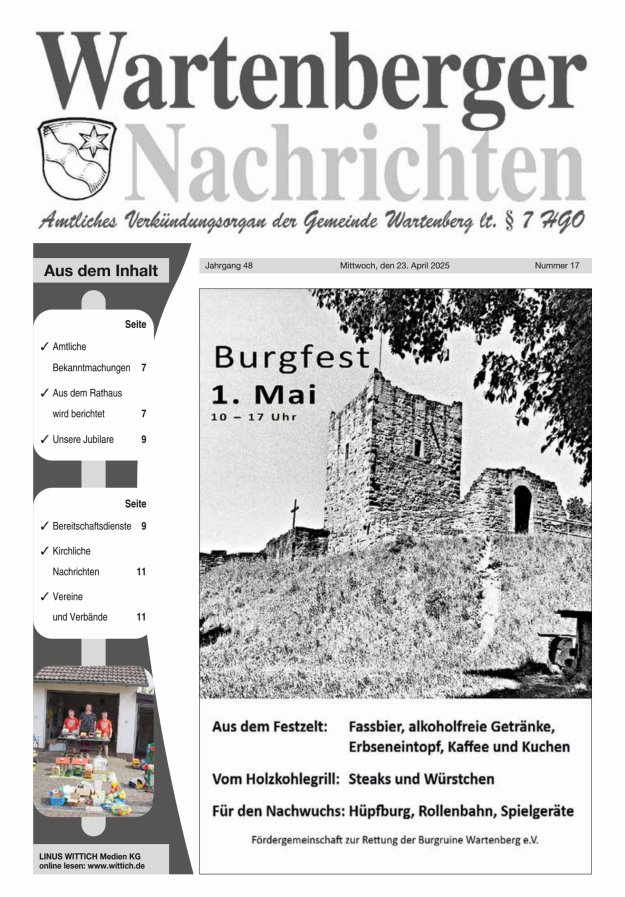 Wartenberger Nachrichten Titelblatt 17/2025