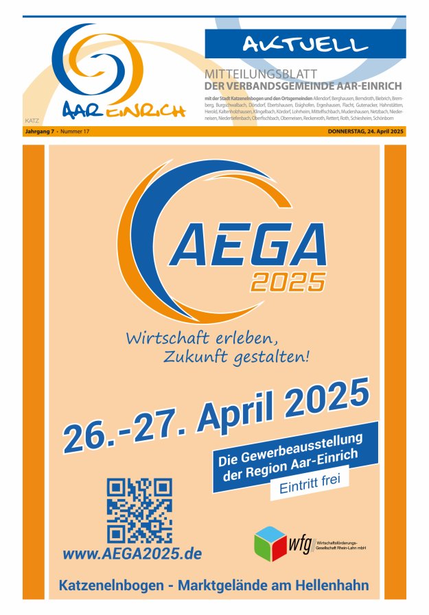 Mitteilungsblatt der Verbandsgemeinde Aar-Einrich Ausgabe Katzenelnbogen Titelblatt 17/2025
