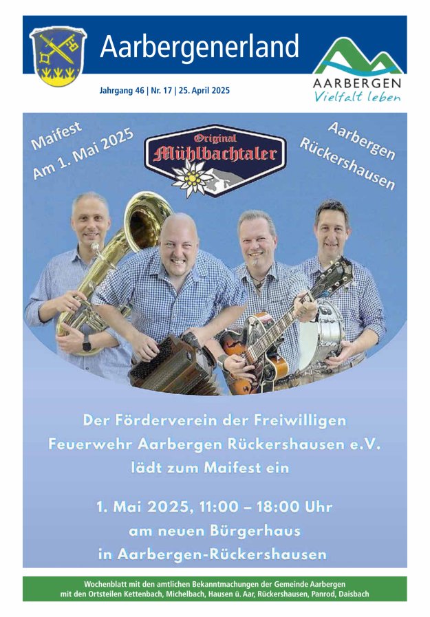 Aarbergenerland - Wochenblatt mit den amtlichen Bekanntmachungen Titelblatt 17/2025