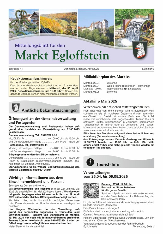 Mitteilungsblatt für den Markt Egloffstein Titelblatt 09/2025