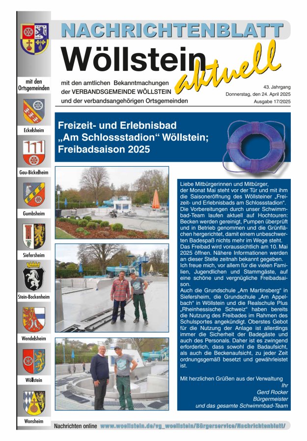 Nachrichtenblatt Wöllstein aktuell Titelblatt 17/2025
