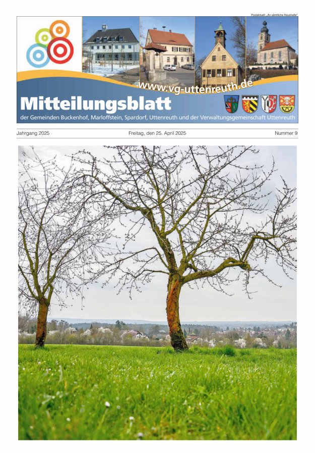 Mitteilungsblatt der Verwaltungsgemeinschaft Uttenreuth Titelblatt 09/2025