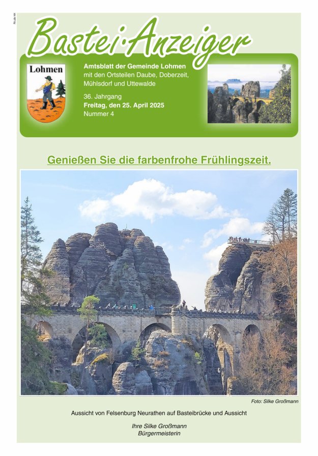 Bastei-Anzeiger - Amtsblatt der Gemeinde Lohmen mit den Ortsteilen Titelblatt 04/2025