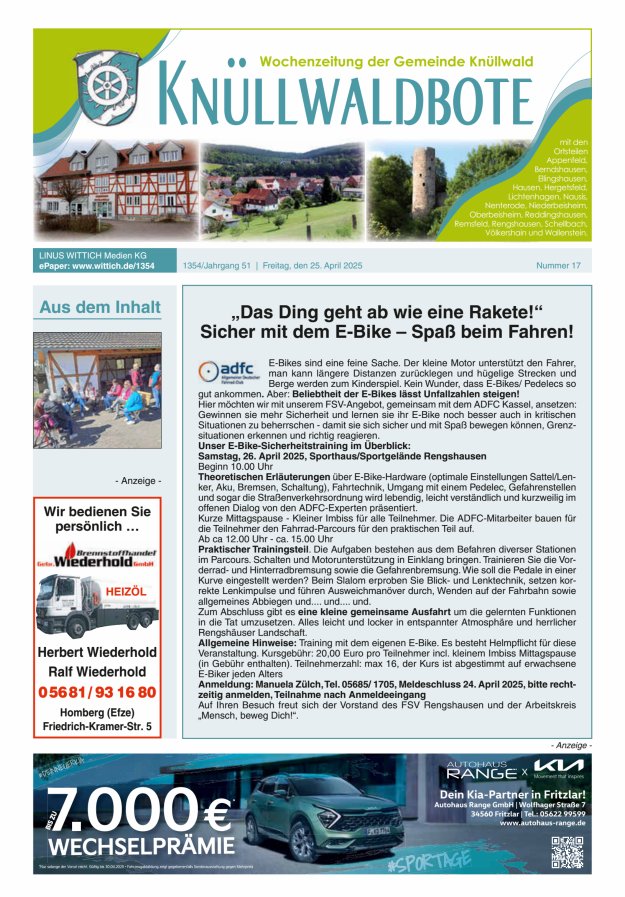 Knüllwaldbote Titelblatt 17/2025