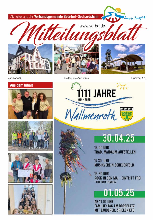 Aktuelles aus der VG Betzdorf-Gebhardshain Ausgabe Gebhardshain Titelblatt 17/2025