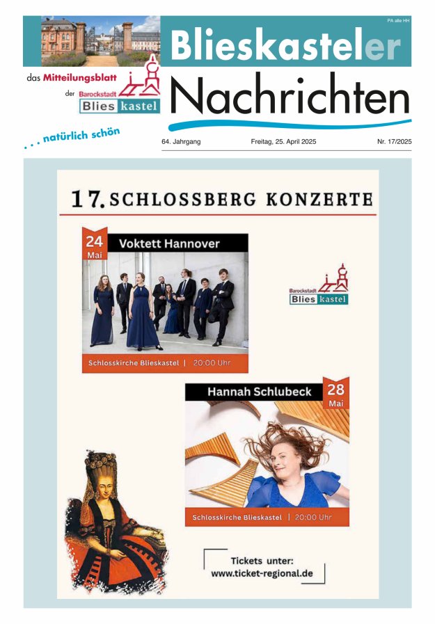 Blieskasteler Nachrichten  Titelblatt 17/2025
