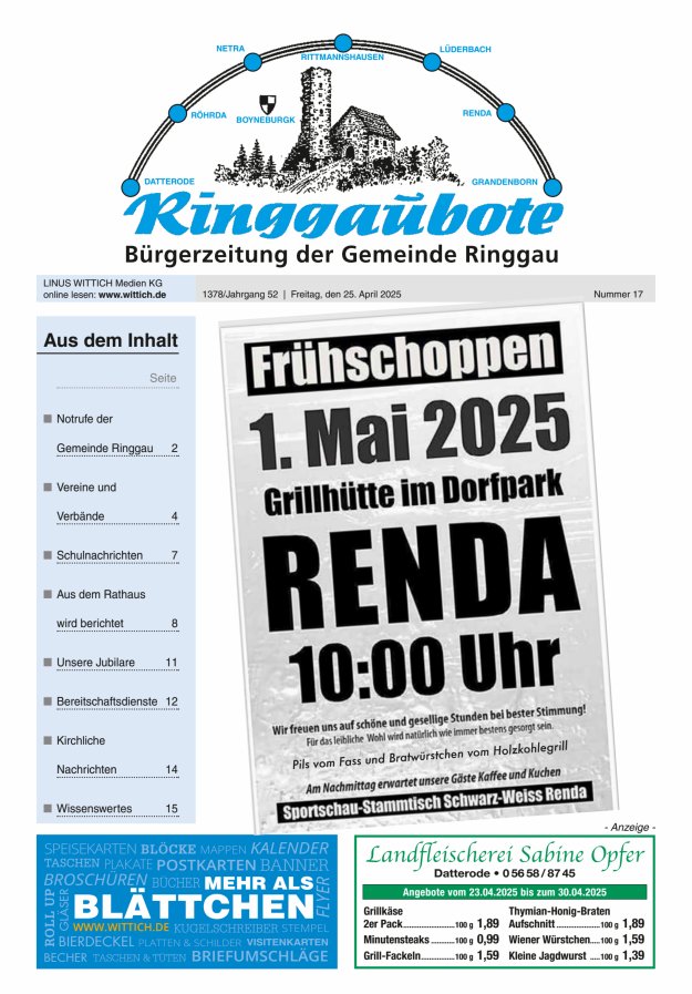 Ringgaubote Titelblatt 17/2025
