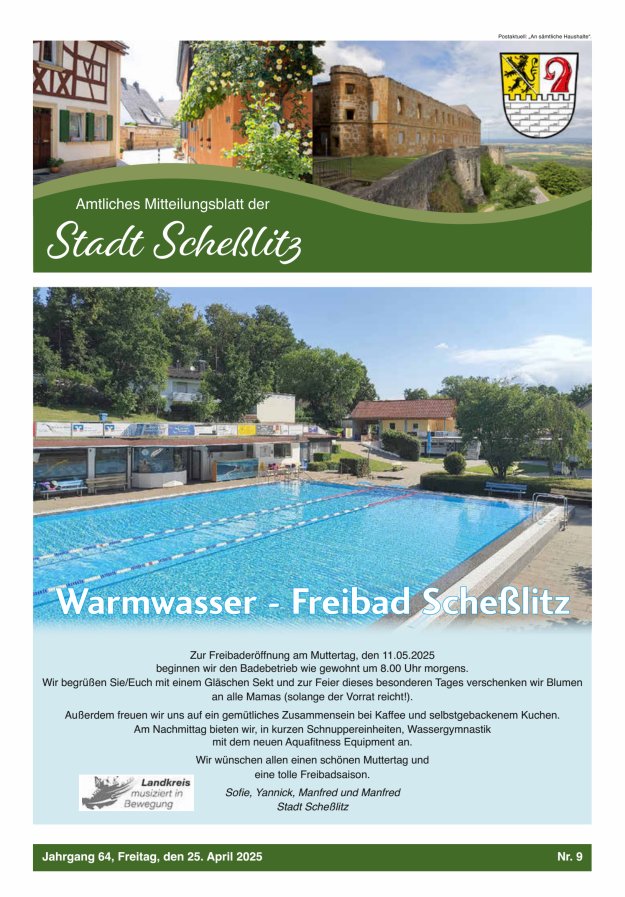 Scheßlitzer Anzeiger - Amtliches Mitteilungsblatt der Stadt Scheßlitz Titelblatt 09/2025