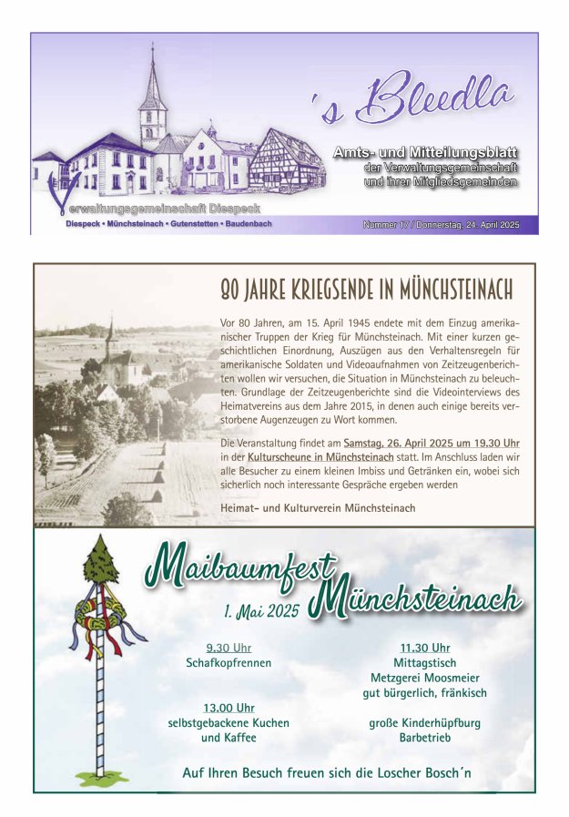 Amts- und Mitteilungsblatt VGem Diespeck Titelblatt 17/2025
