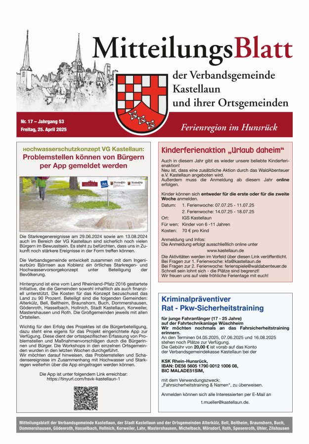 Mitteilungsblatt Kastellaun Titelblatt 17/2025