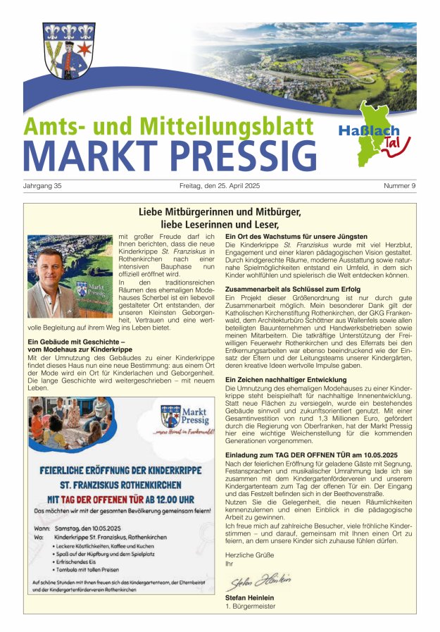 Amtsblatt für den Markt Pressig mit den Gemeindeteilen Titelblatt 09/2025