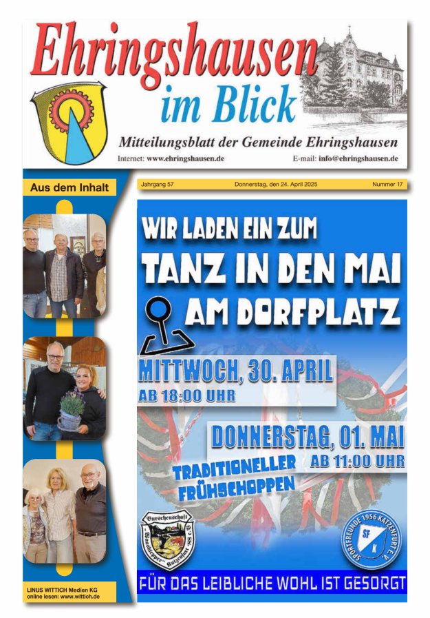 Mitteilungsblatt der Gemeinde Ehringshausen Titelblatt 17/2025