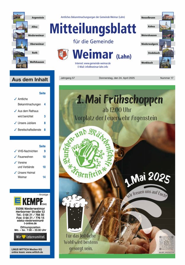 Mitteilungsblatt für die Gemeinde Weimar Titelblatt 17/2025