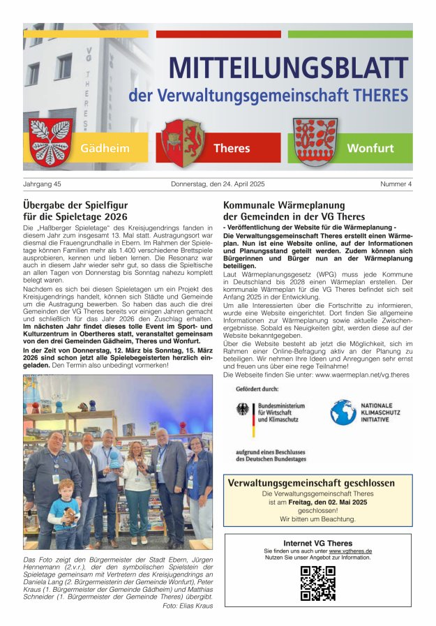 Mitteilungsblatt der Verwaltungsgemeinschaft Theres Titelblatt 04/2025