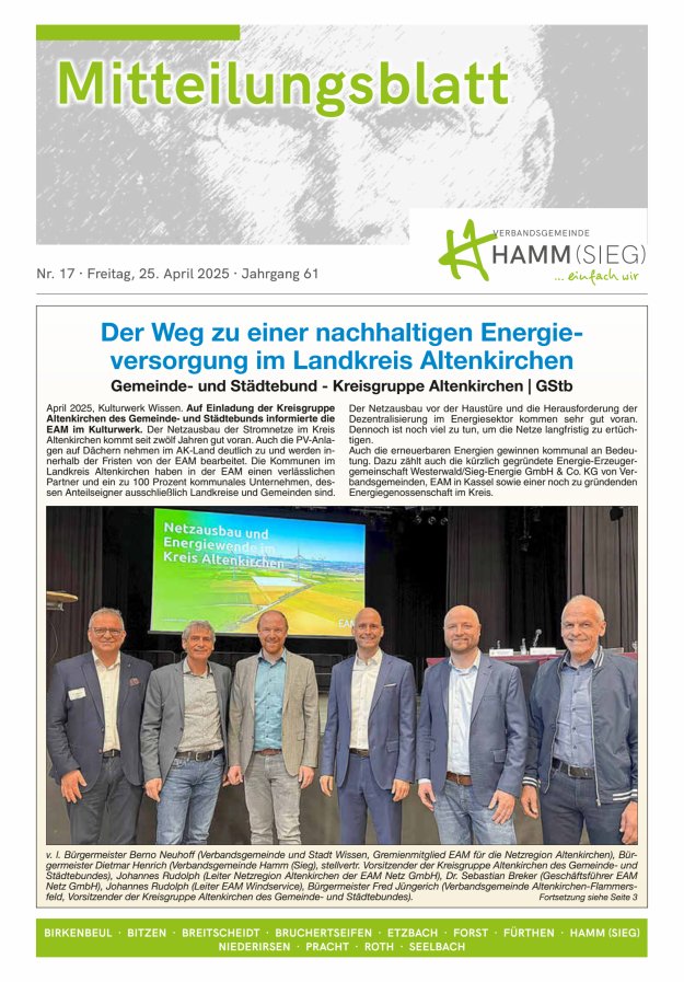 Mitteilungsblatt Hamm (Sieg) Titelblatt 17/2025