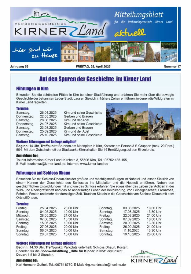 Mitteilungsblatt für den Bereich der Verbandsgemeinde Kirner Land Titelblatt 17/2025