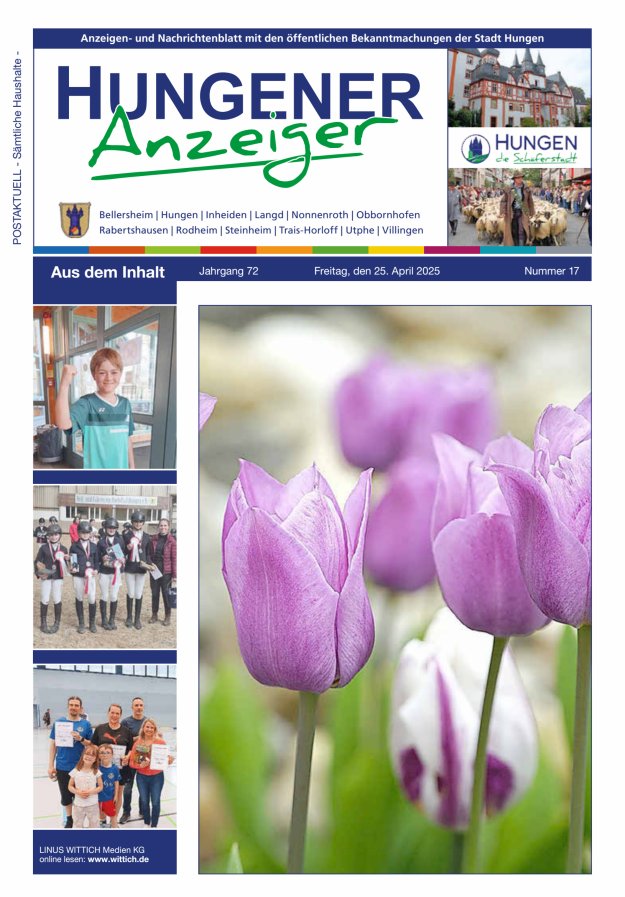 Anzeigen- und Nachrichtenblatt mit den öff  Bekanntmachungen der Stadt Hungen Titelblatt 17/2025