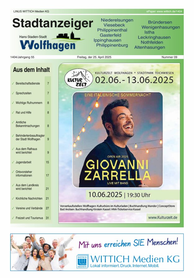 Wolfhager Stadtanzeiger Titelblatt 09/2025