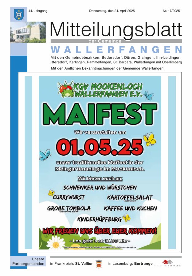 Mitteilungsblatt Gemeinde Wallerfangen Titelblatt 17/2025