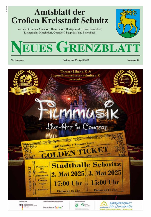 Amtsblatt der Großen Kreisstadt Sebnitz mit den Ortsteilen Titelblatt 16/2025